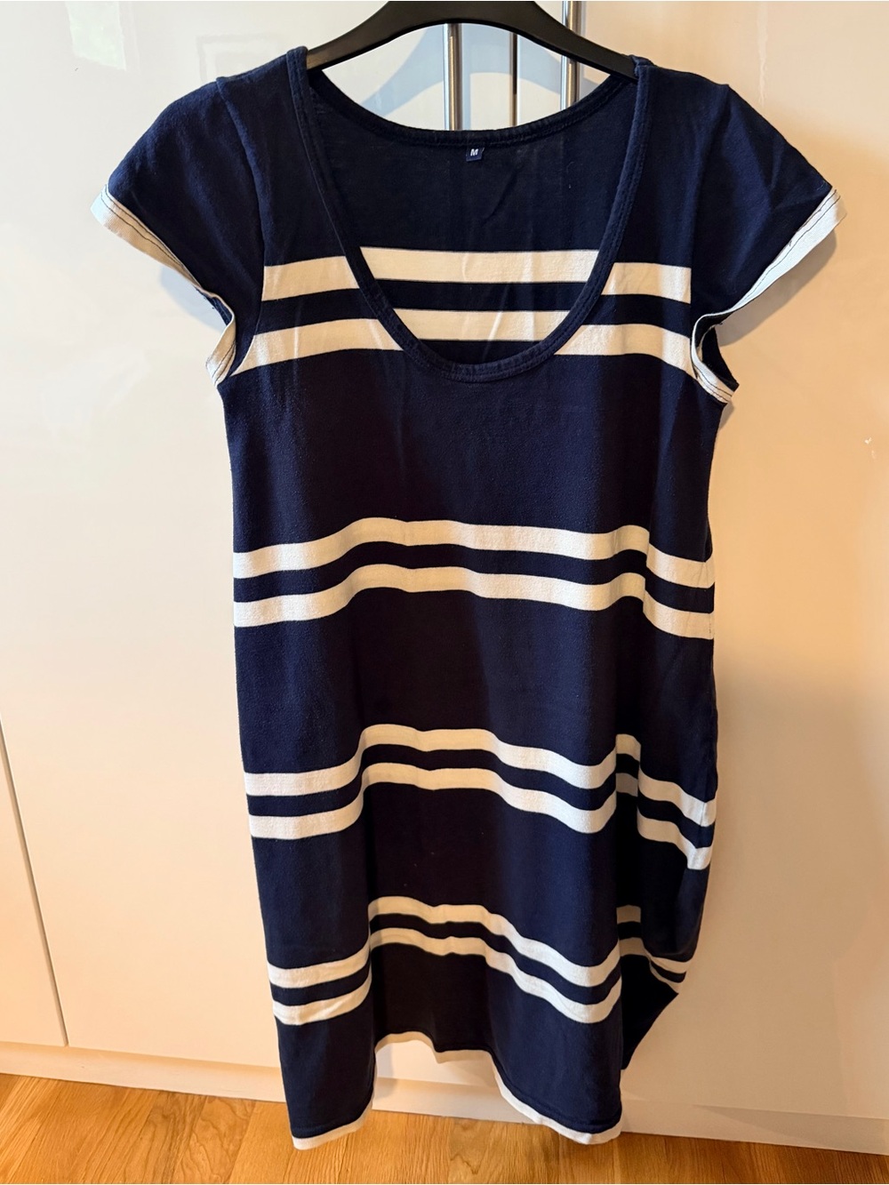 Aqua Italian Boutique Navy Stripe Dress Minimal Coastal Oversized Medium